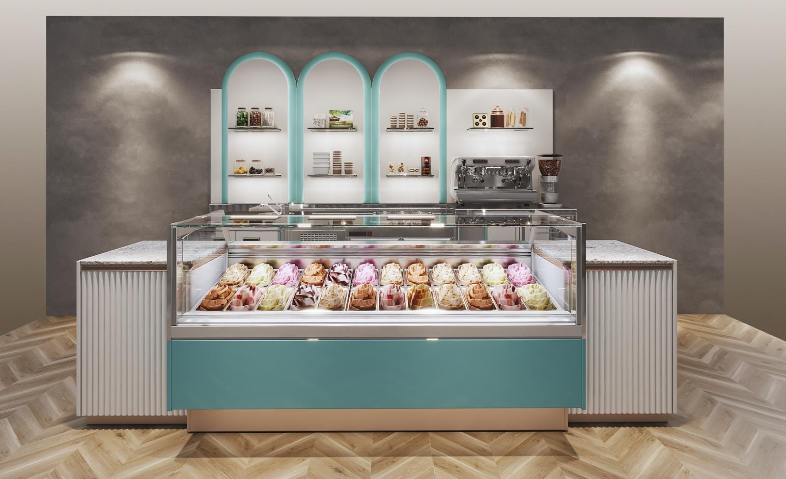 Modulare Eiscafé-Einrichtung in Türkis